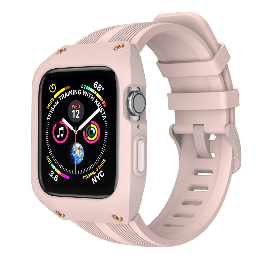 Pink Чехлы для часов для наручных часов iWatch Apple watch серии 1/2/3/4/5 Силиконовые петли 44 мм 40 мм, 42 мм, 38 мм, Ремешок Браслет сменный Напульсники - Цвет ремешка: Pink