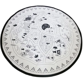 

Baby Nursing Photo Props Blanket Floor Playmat Animal Round Carpet Children's Crawling Play Mat Mug Diameter 53 inch Black & Whi