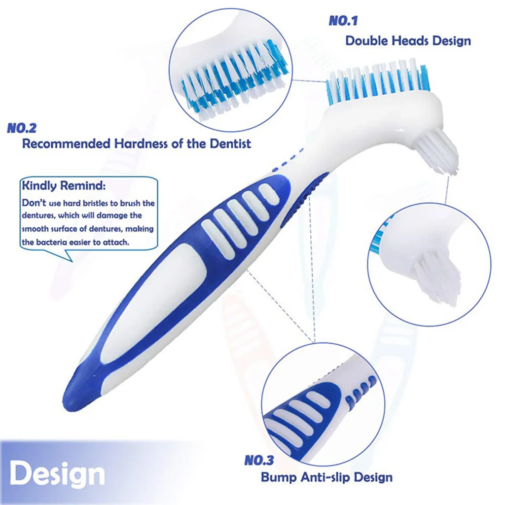 8Pcs Double Sided Denture Cleaning Brushes Set False Teeth Food Residue Stains Oral Cleaner Toothbrush