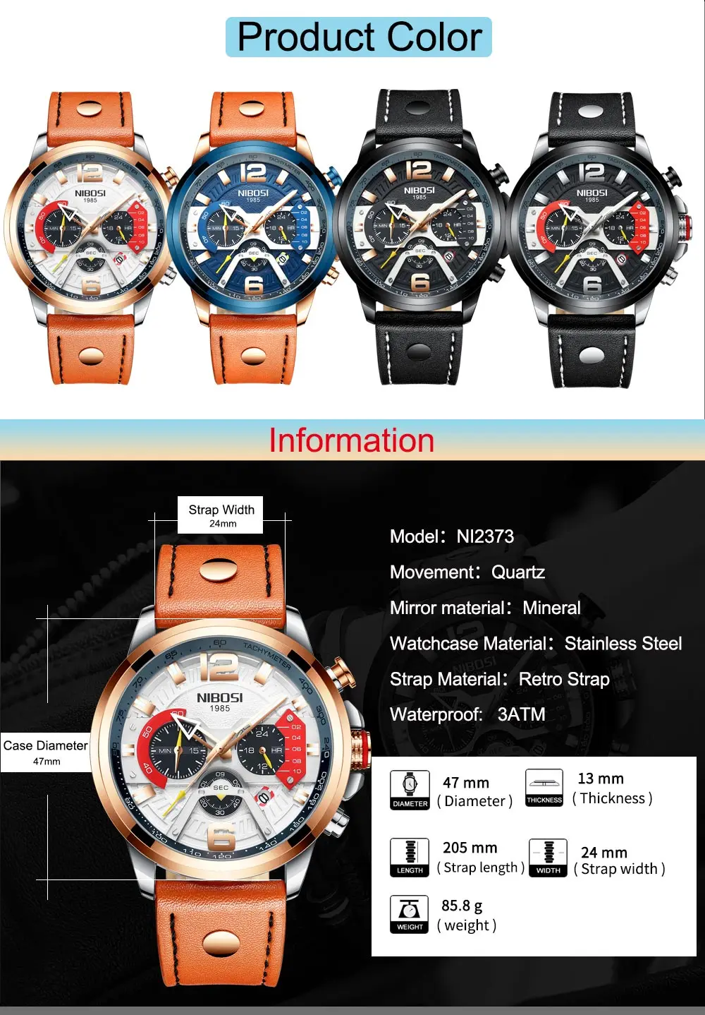 NIBOSI бизнес мужской роскошный бренд часов синие кожаные спортивные наручные часы хронограф кварцевые часы для военных часов Relogio Masculino