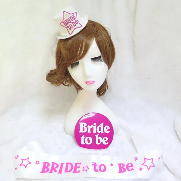 

Bride to be set one bride to be hat with veil & 10cm giant badge & a sash for hen bachelorette party & wedding favors and gifts