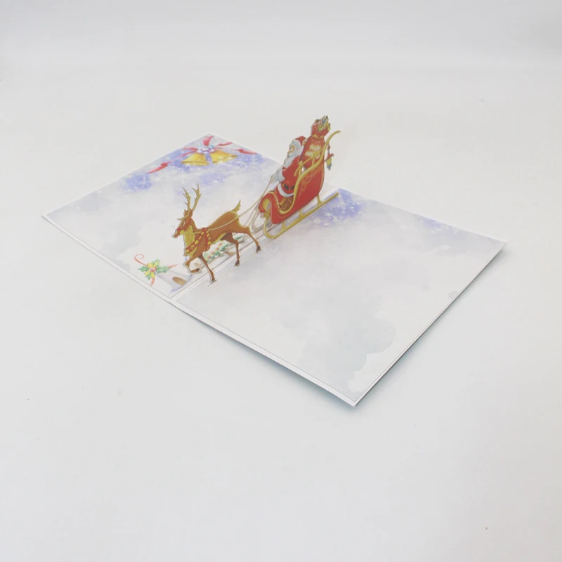  3D Handmade Color Print Santa Claus Elk Sleigh Paper Invitation Greeting Cards PostCard Merry Chris - 4000310792896