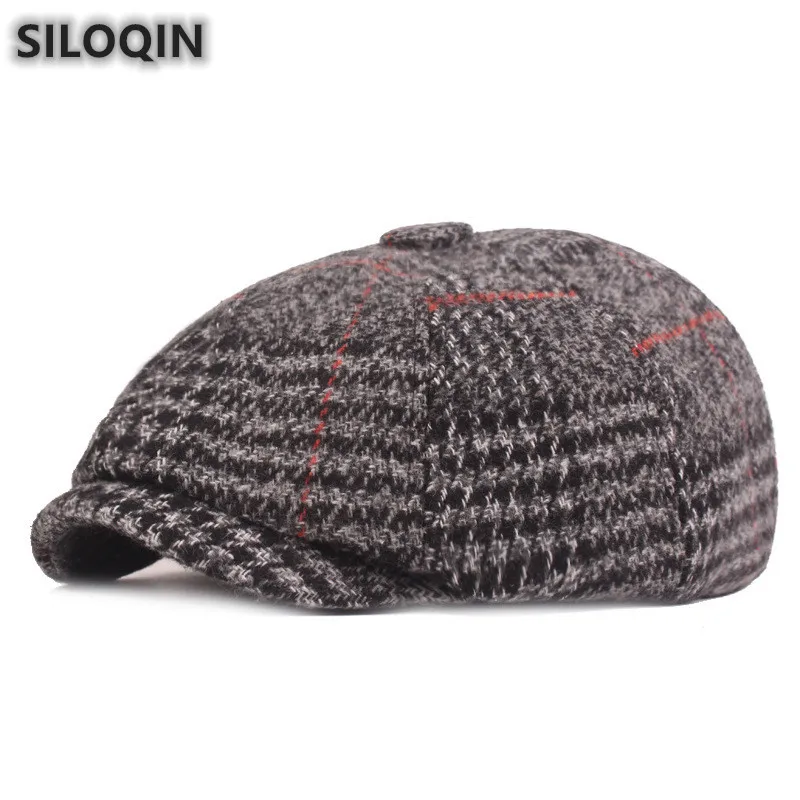 SILOQIN, новинка, зимний мужской шерстяной берет, теплые толстые модные береты, шапка для мужчин, брендовая Кепка, s Снэпбэк Кепка, шапки для папы, мужская плоская кепка