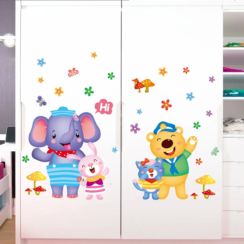 

[SHIJUEHEZI] Cartoon Animals Wall Stickers DIY Elephant Bear Rabbit Wall Decals for Kids Rooms Baby Bedroom Nursery Decoration
