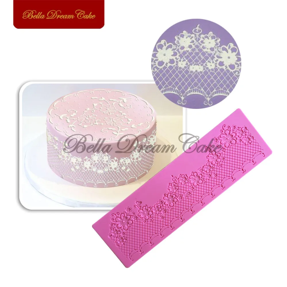 

Flower Shape Silicone Lace Mat Sugracraft Cake Border Embossing Mold Fondant Wedding Lace Pad Cake Decorating Tools Bakeware