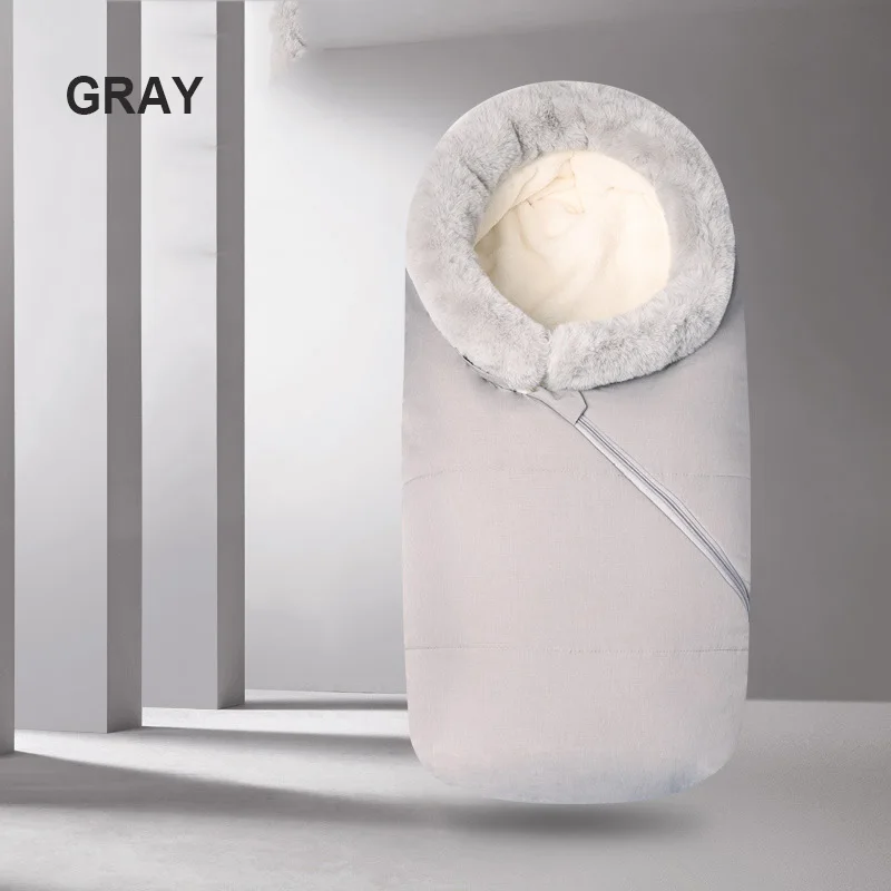 gray Зимний детский спальный мешок, конверт для детской коляски, уплотненный теплый спальный мешок для новорожденной коляски, ветронепроницаемое одеяло из хлопка - Цвет: gray