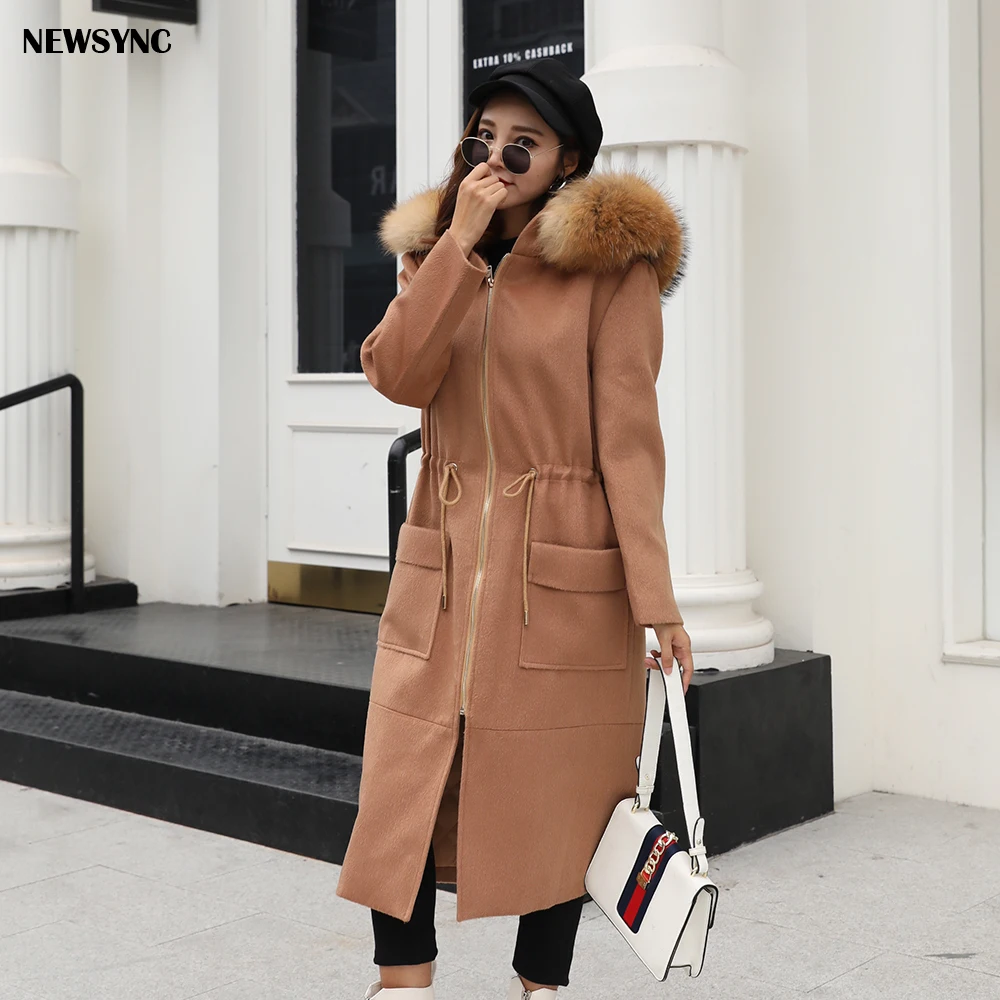 

NEWSYNC New Coats Women 2020 Winter Autumn Long Ladies Woolen Overcoat Big size Standard Euro Size 6XL 7XL Trench with Fur