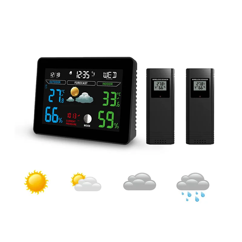 Беспроводные Часы для погоды, настольные часы, домашний декор, креативные часы с отображением времени/даты/температуры/уровня/погоды - Цвет: EU Plug