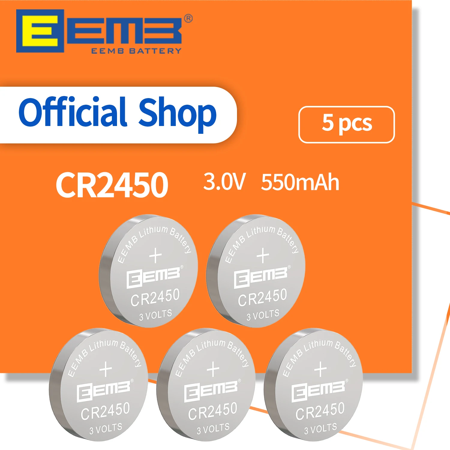 EEMB 5PCS CR2450 Button Battery 2450 3V 550mAh Lithium Coin Cell Batteries for Toy Watch Calculator Remote Car Keys | Электроника