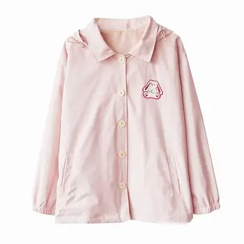 

Japanese funny rabbit embroidery hooded thin coat