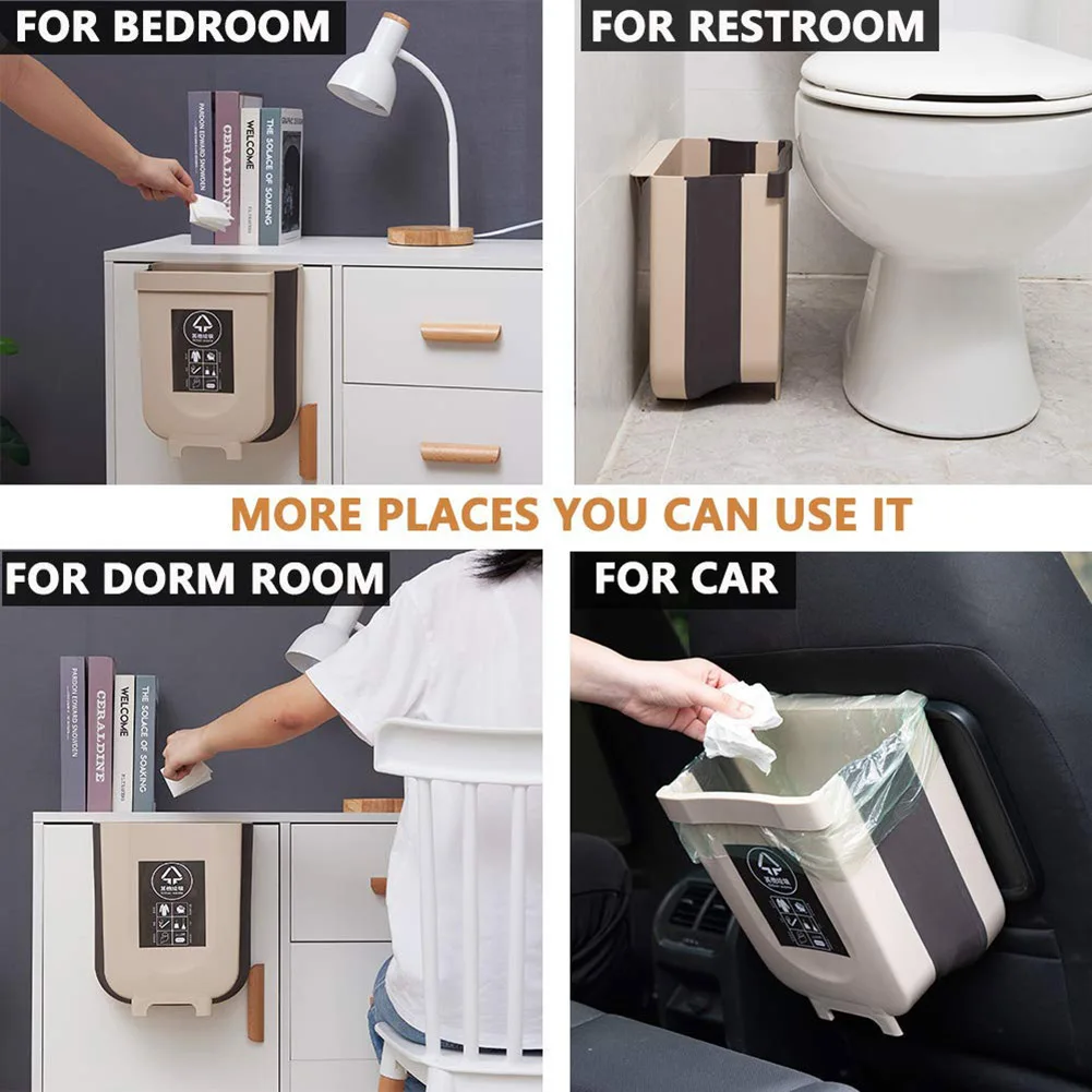 Hanging Trash Can Collapsible Small Garbage Waste Bin for Kitchen Cabinet Door 2019ing