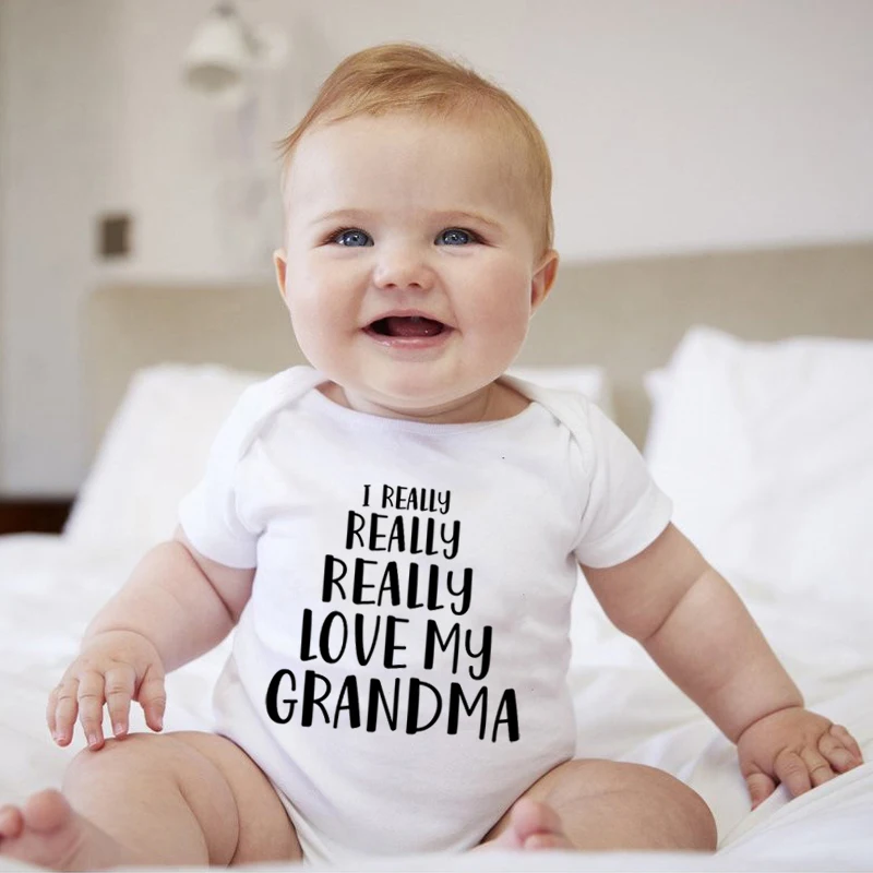 I REALLY REALLY Love my Grandma Printed Newborn Baby Bodysuit Cute Cotton Baby Boy Girls Onesies Rompers Body Baby Clothes 1