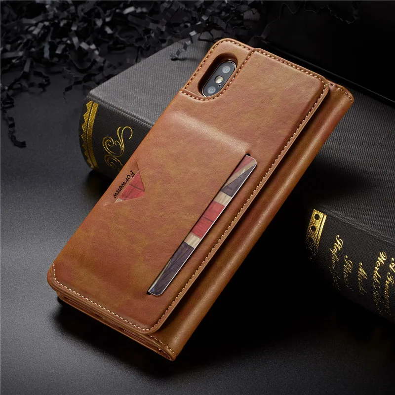 Магнитный кожаный чехол для Apple iPhone 11 Pro 8 7 6s 6 Plus XR X XS Max чехол-книжка для iPhone 6s 7 8 Plus чехол-кошелек для карт - Цвет: Коричневый