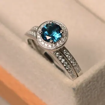 

2020 New Zircon Topaz Ring London Blue Fresh Fashion S925 Sterling Silver Female Ring Blue Crystal Ring Jewelry