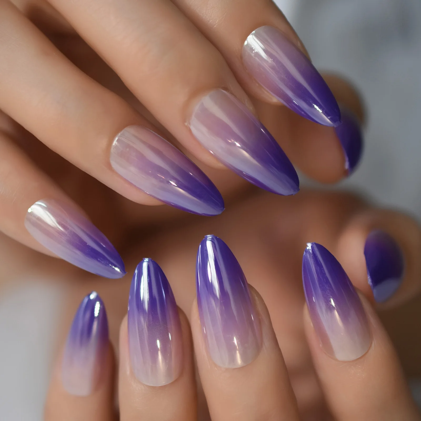 24Pcs Purple Nude Ombre Press On Nails Medium Almond Chrome Fake Nails Set  Gradient Full Cover French False Nail Art Tips