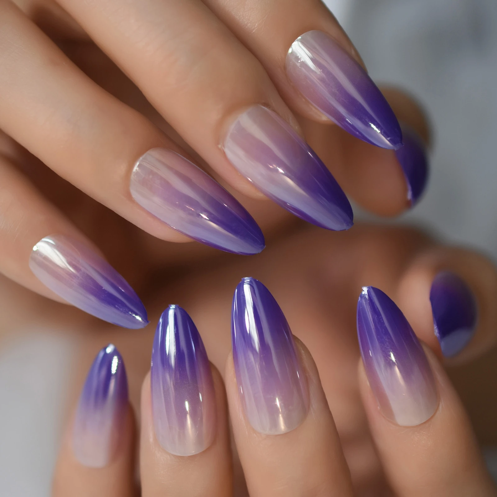 24pcs Purple Nude Ombre Press On Nails Medium Almond Chrome Fake Nails Set  Gradient Full Cover French False Nail Art Tips - False Nails - AliExpress