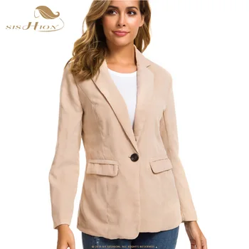 

SISHION Casual Women Autumn Winter Corduroy Blazer For Office Ladies New Female solid color one button slim suit coat SP0319