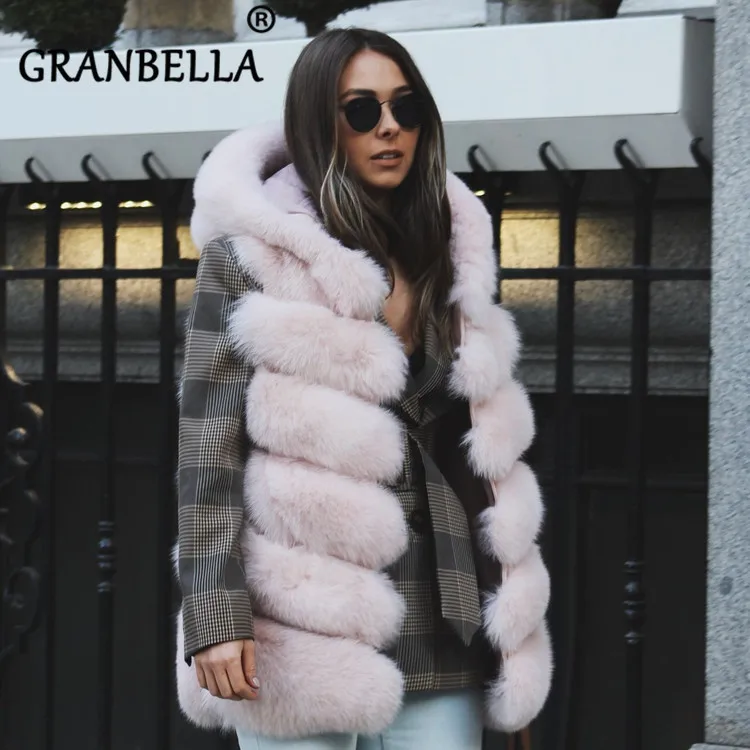 Oblique design women's hooded real fox fur vest fall winter natural fur waistcoat for women party wedding wearing outwear