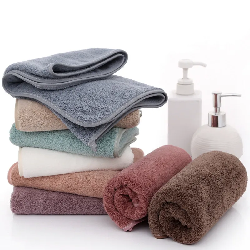 

High-density Soft Coral Velvet Bath Towels Solid Color Soft Face Thickened Towel Thick Super Absorbent Household Shower Towel
