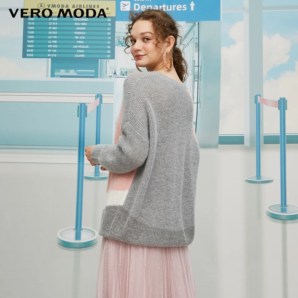 Vero Moda женский Винтажный стиль Morandi сращивание хлопок шерстяной свитер | 319413534