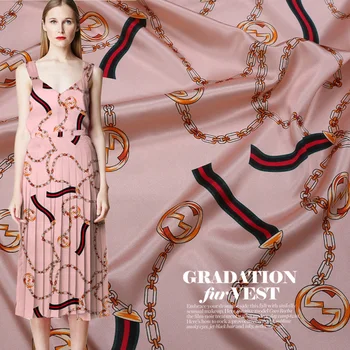 

Chain Brand Printed 108cm 93%silk 7%spandex 19Momme Charmeuse Fabric for Dress Cheongsam Diy Sewing Free Shipping Summer New