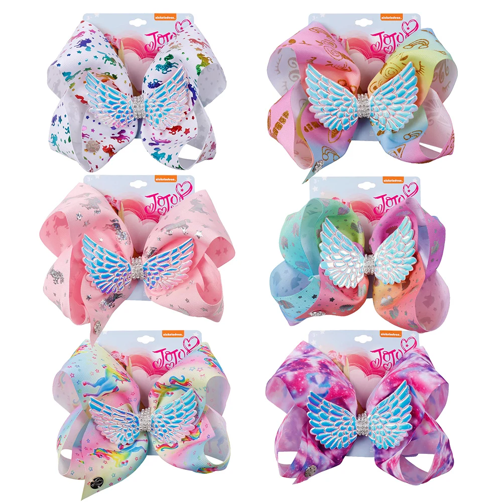 8 inches Large Big Unicorn Party Hair Bows For Girls JOJO Clip With Wings Rhinestone Handmade Boutique Accessories | Детская одежда и