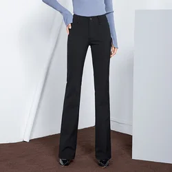 Calças femininas primavera perna larga cintura alta preto calças compridas calças casuais qf611