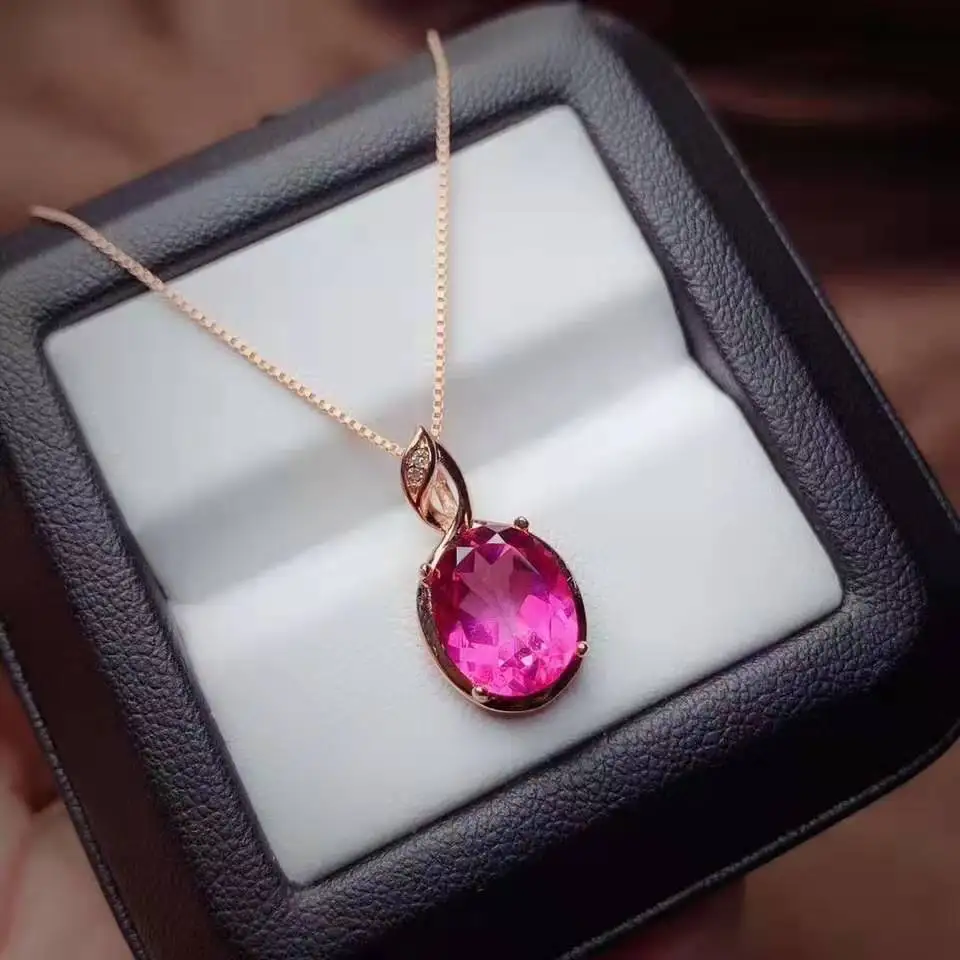 Rose gold Розовый топаз S925 кулон ожерелье модные аксессуары - Gem Color: Rose gold