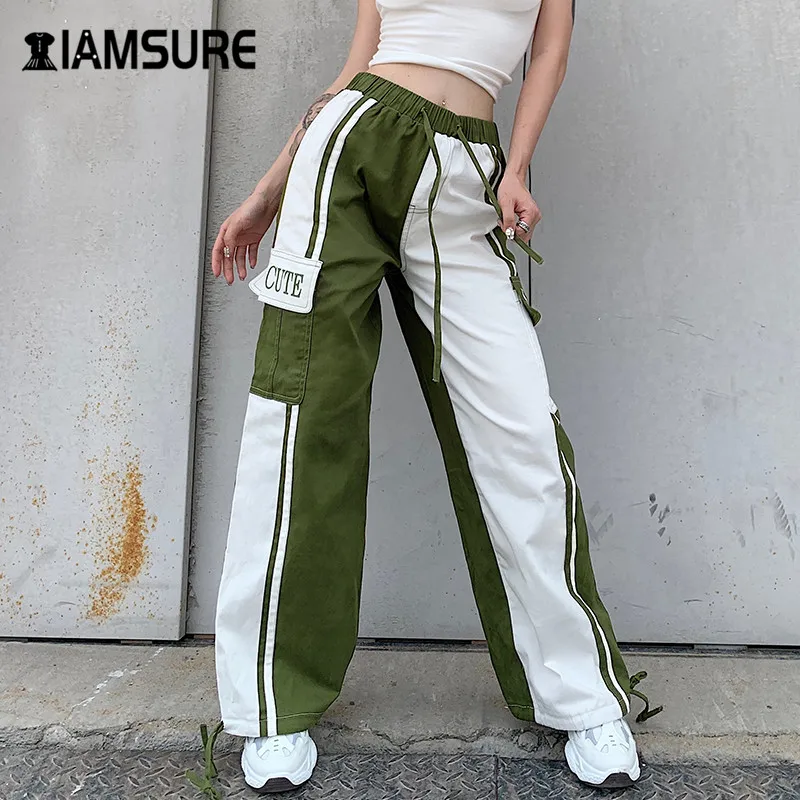 

IAMSURE Contrast Color Drawstring High Waist Casual Loose Female Sporty Pants Streetwear Patchwork Joggers Sweatpants For Women