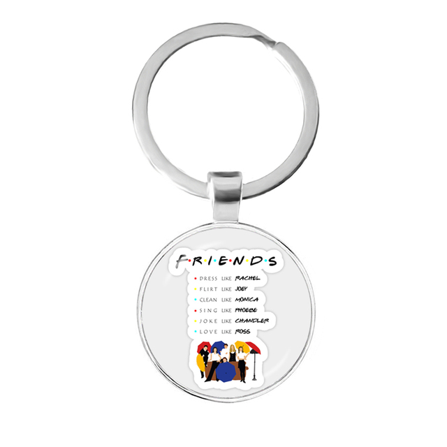 Friends TV Show Pendant Keychain Character Cartoon Fun Pattern 25mm Glass Cabochon Key Ring Keyholder Good Friend Gift