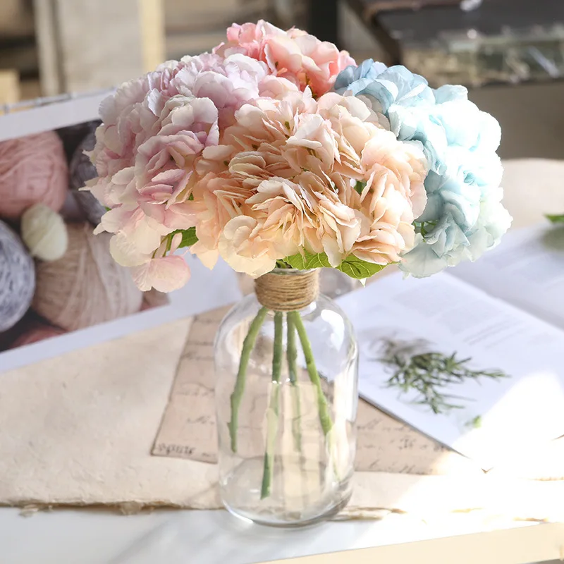 

Single Branch Hydrangea Silk Flower Home Decor Fake Branch Wedding Flowers Decoration for Table Stage Display Artificial Wreath