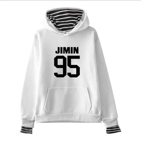 Kpop jin suga женский студенческий harajuku полосатый воротник свободный поддельный два плюс бархат с капюшоном Толстовка k-pop Bangtan мальчики розовые Топы пальто - Цвет: JIMIN