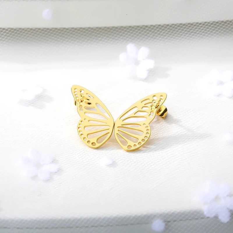 Индивидуальные женские серьги-гвоздики, серьги-гвоздики в виде бабочки, золотые украшения из нержавеющей стали, серьги-гвоздики с животными, подарок bff