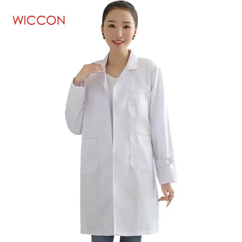 WICCON Long Sleeve Women White Medical Coat Nurse Services Uniform Medical Scrub Clothes Lab Coat Hospital Doctor Clothes