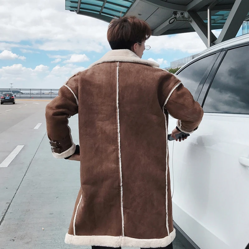 Зимняя мужская замшевая куртка плюшевый ягненок 2020 модная Корейская Толстая