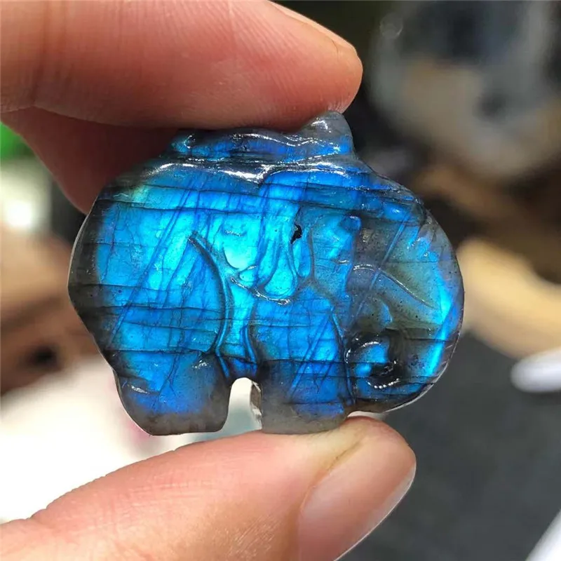 

Natural Stones Hand Carved Crystals Crafts Healing Blue Flash Labradorite Animal Elephant Gemstone For Decoration Gift