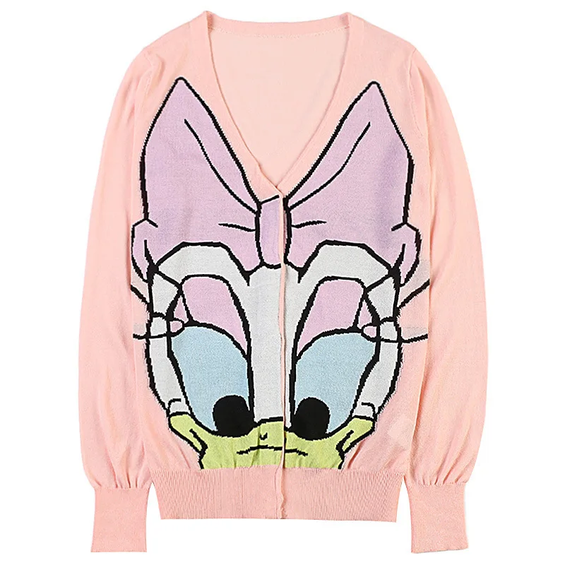 Women's Knit Sweater Cardigan Autumn New Women's Cartoon Print Long Sleeve Loose Thin Knit Cardigan