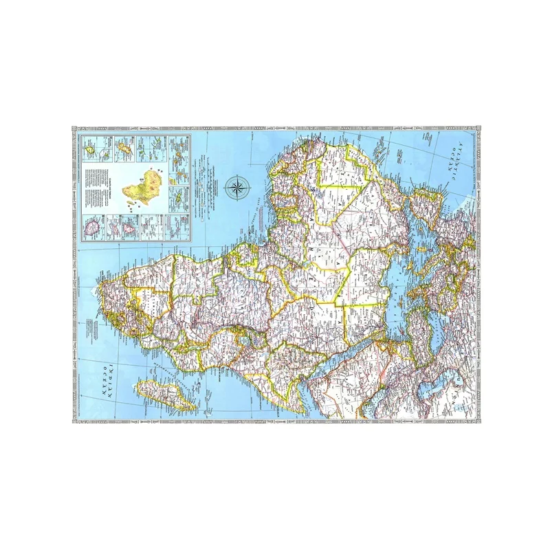 

150x225cm Map of The World Non-woven Vinyl Spray Painting African HD Map In 1990 Edition for Living Room Office Wall Decoration