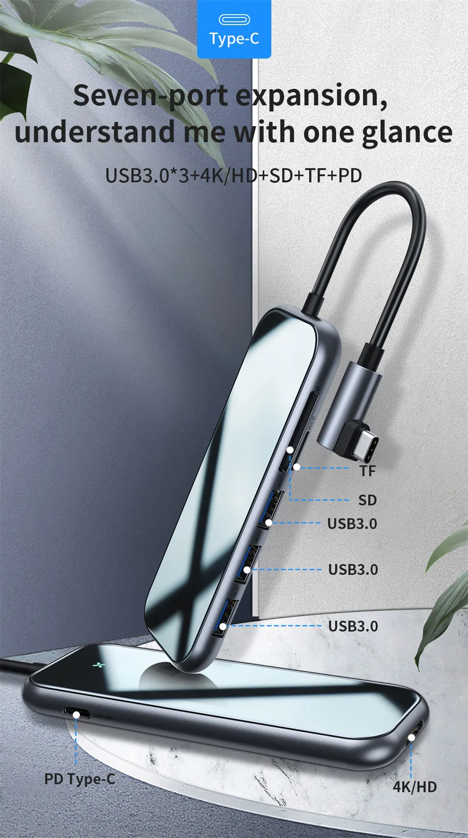 Baseus USB C концентратор к USB 3,0 HDMI RJ45 адаптер для MacBook Pro Air мульти Тип C концентратор с беспроводной зарядкой для iWatch USB-C концентратор