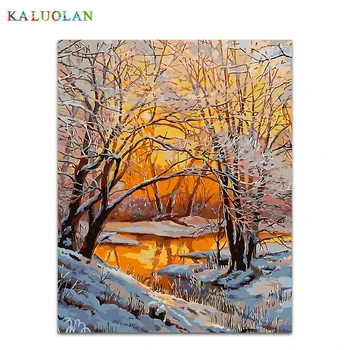 

DIY Oil Painting By Numbers Paint On Canvas Modern Wall Pictures For Living Room Wall Art Home Decor 1PC Sunset Under The Woods