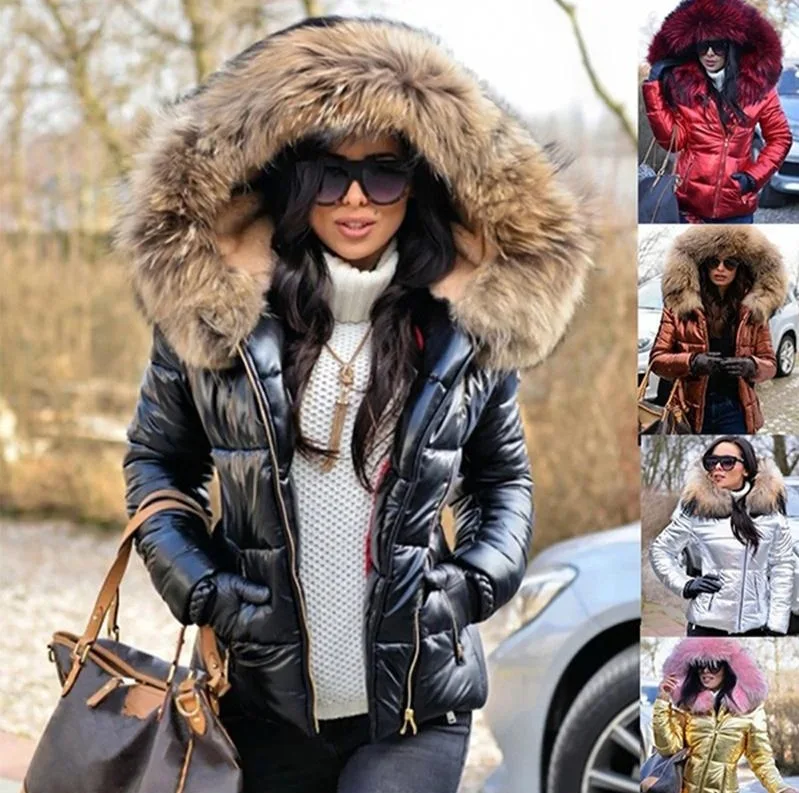 

Women Hooded Down Parka With Fur Collar Autumn And Winter Coat Cotton Quilted Padded Jacket Short Jackets For Women Coats