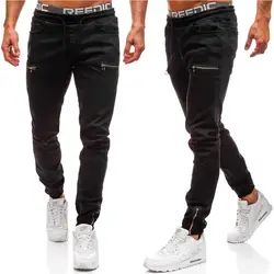 Мужские стильные дизайнерские брендовые черные джинсы обтягивающие рваные стрейчевый Облегающий Брюки в стиле хип-хоп с дырками для