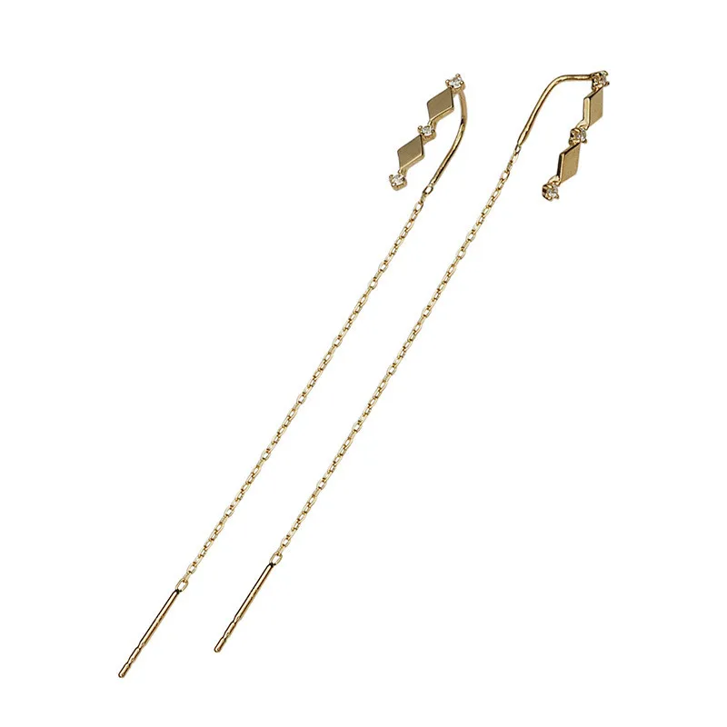 925 Sterling Silver 14k Gold Plating Inlaid Crystal French Diamond Tassel Ear Line Women Retro Classic Party Jewelry Accessories