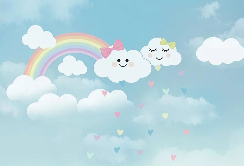 

7x5FT Light Blue Sky Rainbow Emoji Smile Clouds Bow Summer Custom Photo Background Studio Backdrop Vinyl 220cm x 150cm