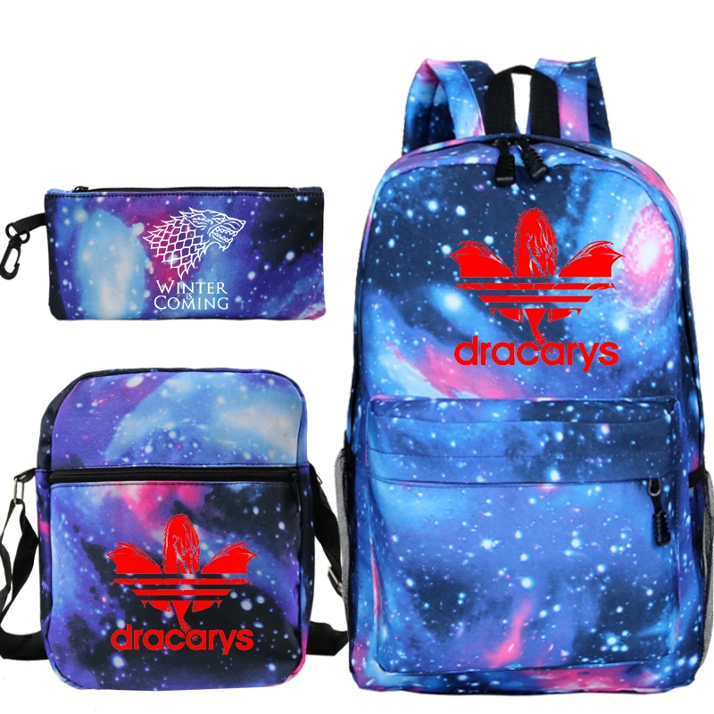 Игра престолов печати Mochilas для мальчиков и девочек, школьные рюкзаки, сумки для путешествий Bolsa Escolar с Crossbody сумка ручка 3 шт. Сумки Sac A Dos