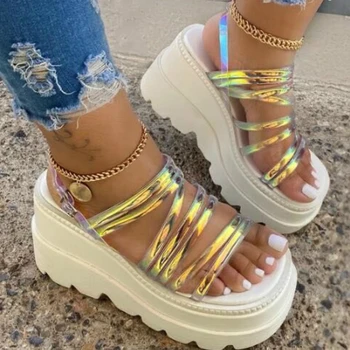 

Women Summer Sandals Back Strap Buckle Platform Wedges Mid Heel Increasing Height Fashion beach Ladies Shoes Zapatos De Mujer