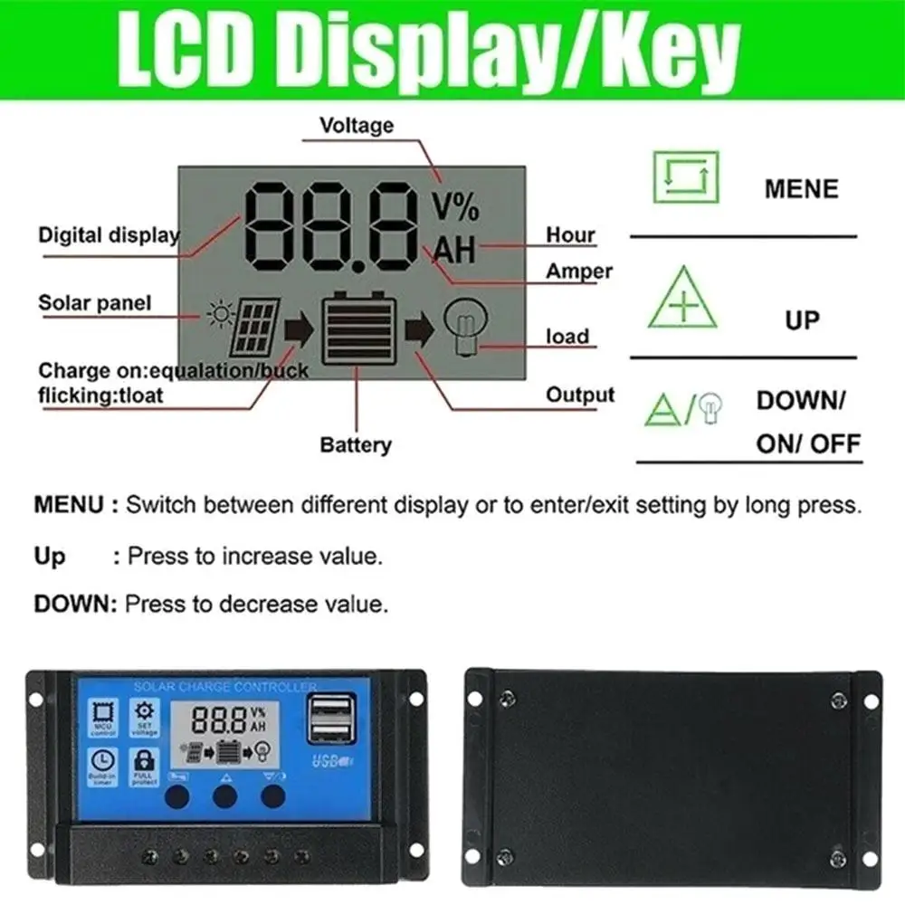 Controlador de Carga Controlador Solar 1.2a Casa Dupla Usb 12 24v Barco Display Lcd Pwm 5v - 7 usb controlador solar pwm controlador 12 24v