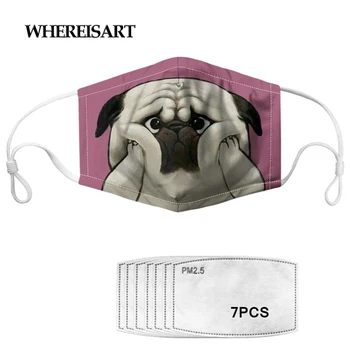 

WHEREISART Cartoon Pug Dogs Print Women Soft Washable Masques Filters Masks Multi Use Mouth Cover