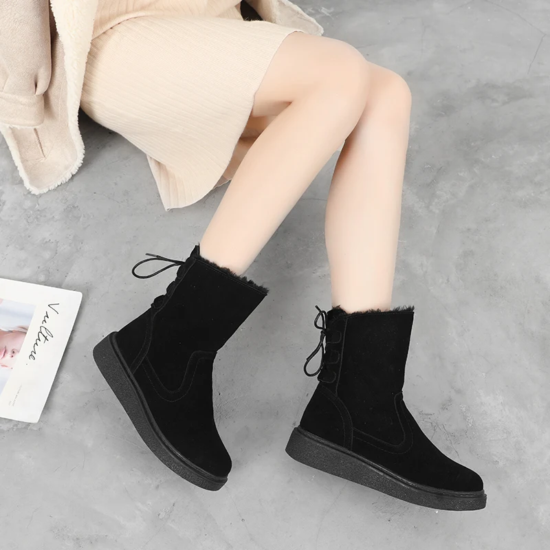 Malemonkey/Size35-40 зимние теплые модные женские ботинки на шнуровке с круглым носком зимние ботинки