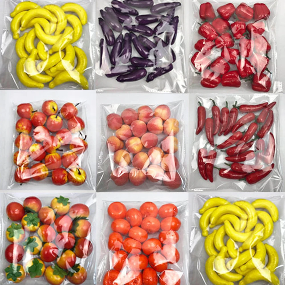 20pcs/bag Simulation Mini Fruit and Vegetable Red Pepper/Tomato/Eggplant/Apple/Orange/Peach/Banana Foam Children's Teaching Aids | Дом и